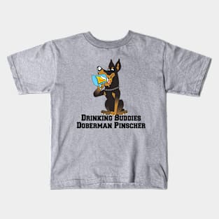 Doberman Pinscher Dog Beer Drinking Buddies Series Cartoon Kids T-Shirt